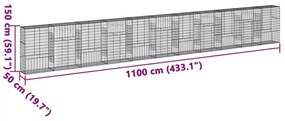 Συρματοκιβώτιο με Κάλυμμα 1100x50x150εκ από Γαλβανισμένο Χάλυβα - Ασήμι