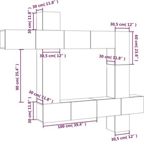 vidaXL Σετ Επίπλου Τηλεόρασης 9 Τεμαχίων Λευκό από Επεξεργασμένο Ξύλο