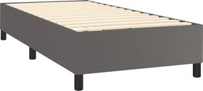 vidaXL Κρεβάτι Boxspring με Στρώμα &amp; LED Γκρι 90x190 εκ. Συνθ. Δέρμα