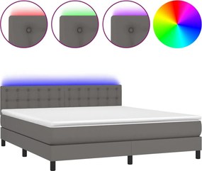 vidaXL Κρεβάτι Boxspring με Στρώμα &amp; LED Γκρι 160x200 εκ. Συνθ. Δέρμα