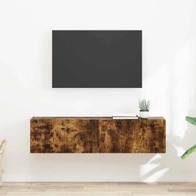 vidaXL Ντουλάπι Τηλεόρασης Τοίχου Επιτοίχιο 2 pcs Καπνιστό Δρύς
