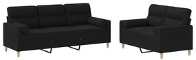 vidaXL Σετ Σαλονιού 2 Τεμαχίων Μαύρο Υφασμάτινο με Μαξιλάρια