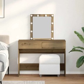 vidaXL Καθρέφτης με LED και Τραπέζι Εργασίας από Τεχνητό Ξύλο Δρυός
