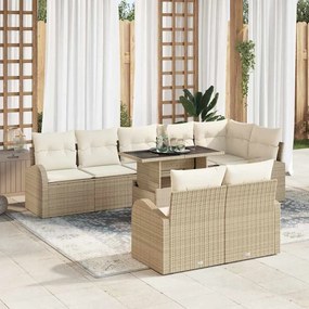 vidaXL Σετ Καναπέ Κήπου με μαξιλάρι 9 pcs Μπεζ Πολυ ράταν