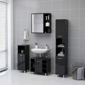 vidaXL Καθρέφτης Μπάνιου Γυαλιστερό Μαύρο 62,5x20,5x64 εκ. Μοριοσανίδα