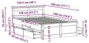 Σκελετός Κρεβατιού Χωρίς Στρώμα 120x190 εκ Μασίφ Ξύλο Πεύκου - Λευκό