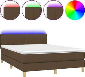 vidaXL Κρεβάτι Boxspring με Στρώμα &amp; LED Σκ.Καφέ 140x200 εκ Υφασμάτινο