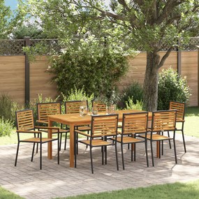 vidaXL Σετ φαγητού κήπου 9 pcs Μαύρο 180 x 90 x 75 cm Ξύλο & Μέταλλο