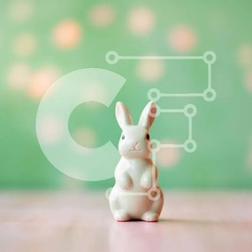 Intra Συλλεκτικό Ξύλινο Παζλ Plywood  4mm - Μικρό λευκό ειδώλιο λαγουδάκι σε πράσινο φόντο Bokeh Σε Ξύλινο Κουτί - Διαστάσεις Puzzle: 10x10 cm – 25 κομμάτια