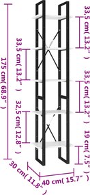 vidaXL Βιβλιοθήκη με 5 Ράφια Λευκή 40 x 30 x 175 εκ. από Επεξ. Ξύλο