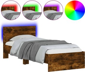 vidaXL Πλαίσιο Κρεβατιού με Κεφαλάρι/LED Καπν. Δρυς 90x200 εκ.