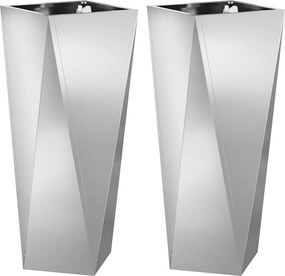 vidaXL Γλάστρα 2 pcs Ασημί 30 x 30 x 75 εκ Επικαλυμμένος Χάλυβας