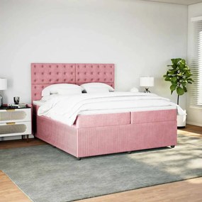vidaXL Κρεβάτι Boxspring με Στρώμα Ροζ 200x200 εκ. Βελούδινο