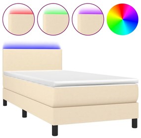 ΚΡΕΒΑΤΙ BOXSPRING ΜΕ ΣΤΡΩΜΑ &amp; LED ΚΡΕΜ 90X190 ΕΚ. ΥΦΑΣΜΑΤΙΝΟ 3132962