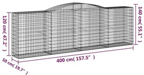 Συρματοκιβώτια Τοξωτά 5 τεμ. 400x50x120/140 εκ. Γαλβαν. Ατσάλι - Ασήμι