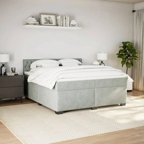 vidaXL Κρεβάτι Boxspring με Στρώμα Ανοιχτό Γκρι 200x200 εκ. Βελούδινο