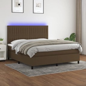 Κρεβάτι Boxspring με Στρώμα &amp; LED Σκ.Καφέ 180x200εκ. Υφασμάτινο