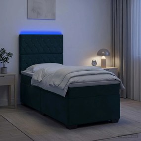 vidaXL Κρεβάτι box spring με στρώμα Σκούρο Πράσινο 80 x 200 cm Βελούδο