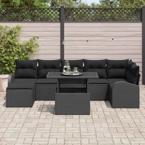 vidaXL Σετ Καναπέ Κήπου με μαξιλάρι 8 pcs Μαύρο Πολυ ράταν