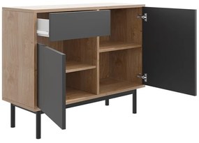 Σιφονιέρα Lima C101, Hickory δρυς, Γραφίτης, Με συρτάρια και ντουλάπια, 84x104x39cm