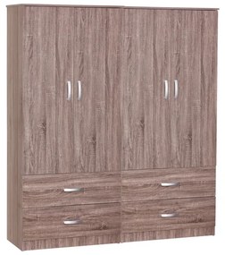 Intrahome Ντουλάπα ρούχων τετράφυλλη Zelia Ι Intrahome με 4 συρτάρια χρώμα καρυδί 158x42x180εκ | SKU: INTRAPA-350111171