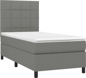 vidaXL Κρεβάτι Boxspring με Στρώμα &amp; LED Σκ.Γκρι 80x200 εκ. Υφασμάτινο
