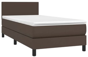 Κρεβάτι Boxspring με Στρώμα &amp; LED Καφέ 100x200 εκ. Συνθ. Δέρμα - Καφέ
