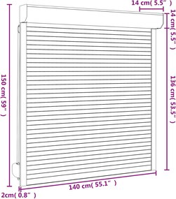 vidaXL Ρολό εισόδου Ανθρακί 140 x 150 cm Αλουμίνιο και Πολυουρεθάνη