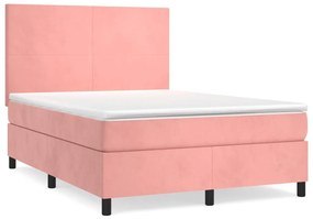 Κρεβάτι Boxspring με Στρώμα Ροζ 140x190 εκ. Βελούδινο - Ροζ