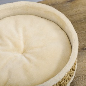 Κρεβάτι κατοικίδιου PawHut για γάτες και σκύλους, σχοινί θαλάσσης, πλενόμενο μαξιλάρι, 48 cm x 48 cm x 24,5 cm, Μπεζ + Χακί - Φυσικό