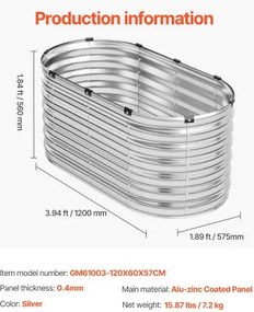 VEVOR Metal Raised Garden Bed 4x2x2 ft Outdoor Galvanized Planter Box Silver