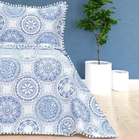 Κουβερλί Pom-Pom Γαλάζιο Microsilk 160x220 Σχ.BOHO