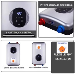 Cronus O' Ring K55 Ταχυθερμαντήρας Μονοφασικός για Νεροχύτη ή Κεντρικός, Λεύκος