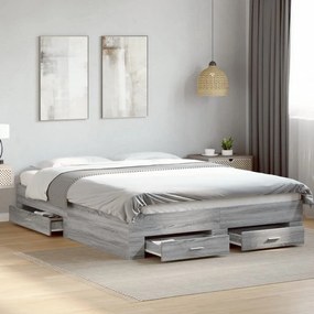 vidaXL Πλαίσιο Κρεβατιού με Συρτάρια Γκρι Sonoma 150x200εκ. Επεξ. Ξύλο