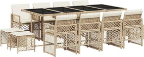 vidaXL Σετ Τραπεζαρίας Κήπου 13 τεμ. Μπεζ Συνθ. Ρατάν με Μαξιλάρια