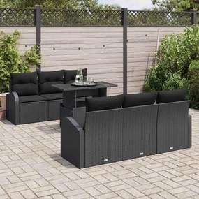 vidaXL Σετ Καναπέ Κήπου με μαξιλάρι 7 pcs Μαύρο Πολυ ράταν