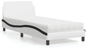 Κρεβάτι με Στρώμα Λευκό και Μαύρο 90 x 200 εκ. Συνθετικό Δέρμα - Λευκό