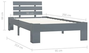 vidaXL Πλαίσιο Κρεβατιού Γκρι 90 x 200 εκ. από Μασίφ Ξύλο Πεύκου