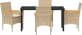 vidaXL Σέτ φαγητού για κήπο 5 pcs Μπεζ συνθετικό ρατάν