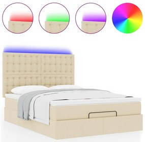 vidaXL Οθωμανικό κρεβάτι με στρώμα & LEDs Cream 140x190cm Ύφασμα