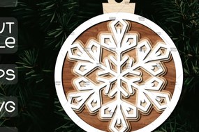 Σετ των 2 Intra απο ξύλο plywood 3mm-4mm πάχος – Στρογγυλό στολίδι νιφάδα χιονιού Δίασταση  20x20 cm INTRAFABR-106376598