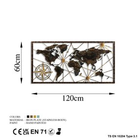 Decorative Metal Wall Accessory World Map Large - 1 Multicolor