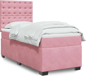 vidaXL Κρεβάτι Boxspring με Στρώμα Ροζ 100x200 εκ. Βελούδινο