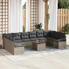 vidaXL Σετ Καναπέ Κήπου με μαξιλάρι 11 pcs Γκρι Πολυ ράταν