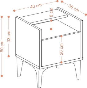 Κομοδίνο Δρυς Ζαφείρι ZEZE 40x35x50