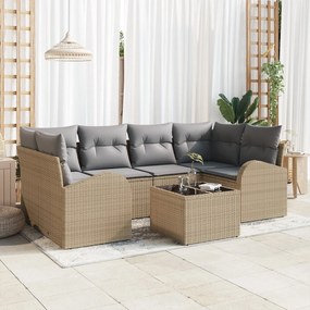 vidaXL Σετ 7 Τεμαχίων Καναπέ Κήπου με Μαξιλάρια Μπεζ Ρατάν
