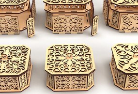 Σετ των 2 Intra απο ξύλο plywood 3mm-4mm πάχος - Διακοσμητικό κουτί δώρου με εξάγωνο κομμένο λέιζερ 6 Δίασταση 15x15 cm INTRAFABR-82945141