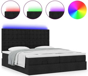 vidaXL Οθωμανικό κρεβάτι με στρώματα &amp; LEDs Μαύρο ύφασμα 180x200cm