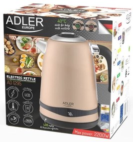 Ηλεκτρικός βραστήρας με θερμική συντήρηση Adler AD 1295, 1,7 L, 2200W, Ρύθμιση 40-100 βαθμούς, Χρυσός