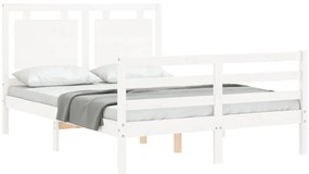 vidaXL Πλαίσιο Κρεβατιού με Κεφαλάρι Λευκό Μασίφ Ξύλο Small Double